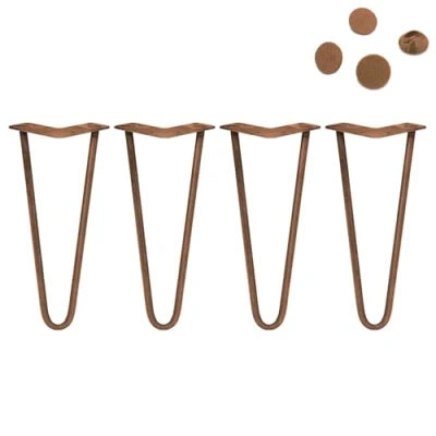 Image of Monster Shop 4Pcs Hairpin Table Legs Heavy Duty Industrial DIY Furniture Steel Sturdy Metal with Free Protector Feet and Screw Pack Antique Copper 2 Prong Rods 12 Inch Height 12mm Thickness…