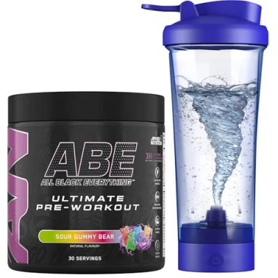 Image of Applied Nutrition Bundle ABE Pre Workout 375g + Electric Shaker All Black Everything Powder, Energy Drink, Physical Performance, Creatine, Beta Alanine, Caffeine (Sour Gummy Bear)