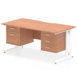 Image of Impulse 1600 x 800mm Edge Office Desk Beech Top White Cable Managed Leg Workstation 1 2 Drawer 3 Fixed Pedestal