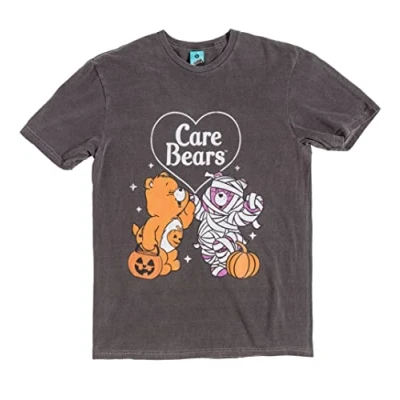 Image of TruffleShuffle Unisex Spooky Care Bears Vintage Wash T Shirt Charcoal 100% Cotton Non Fading for 80s Cartoon Fans
