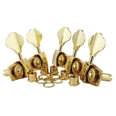 Image of Guyker Bass Tuners (3R + 2L) 1:26 Ratio Open Gear Tuning Key Pegs Machine Head Replacement for Electric Jazz Guitar or Precision Instruments Gold
