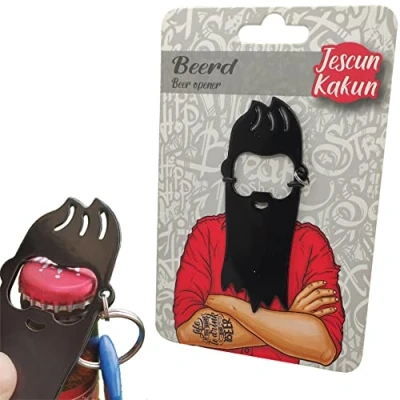 Image of Beard Beer Bottle Opener Stainless Steel Cool Hipster Design for Bartender, Kitchen or Parties Keychain Ring Included Unique Stocking Stuffers Gift Men by Jescun Kakun