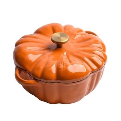 Image of BURLOE Pumpkin Baking Dish, Shape Casserole Enamelled Cast Iron More Creative in The Lid of Non Stick Coated Saucepan Deep Soup Pot Induction Stove,1.85L