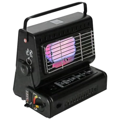 Image of Black Portable Gas Heater Outdoor Fishing Camping 1.3kW Butane Compact and Lightweight Ceramic Burner Auto Ignition Heat Control Safety Grill (Heater)