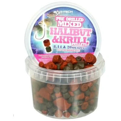 Image of Bait Tech Pre Drilled Halibut &amp; Krill Pellets Mixed Sizes (300g) Fishing