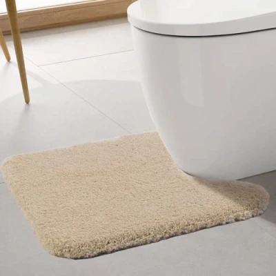 Image of ROLIZOE Ultra Thick Toilet Mat Non Slip Pedestal for Highly Absorbent Bathroom Rug Super Soft Bath Carpet Microfiber Floor U Shape 50 x 60cm, Beige
