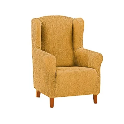 Image of Martina Home Relaxing armchair cover, polyester elastane cotton, mustard, wing chair