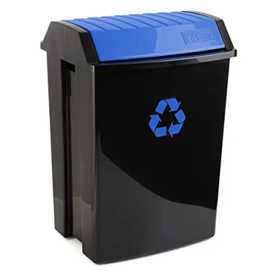 Image of TATAY Recycling Bin, 50L Capacity, Swing Lid, Polypropylene, BPA Free, Solar Protection, Blue . Dimensions 40,5 x 33,5 57,5 cm