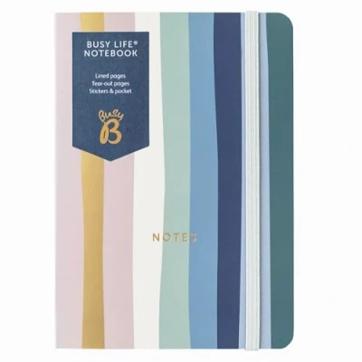 Image of Busy B A6 Life Notebook Striped Cover Compact Perfect for Students, Teachers, Work &amp; More with Lined Pages, Undated Month Planners, Stickers, Storage Pocket Elastic Closure