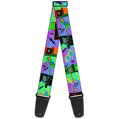 Image of Buckle Down GS W30510 Guitar Strap Eighties Arcade Multi Neon Stripes 2&quot; Wide 29 54&quot; Length