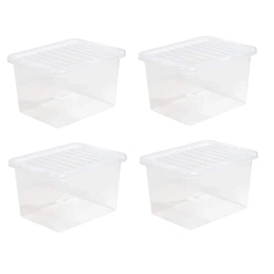 Image of 4 x 37L Plastic Storage Boxes Crystal Clear Box &amp; Lid Suitable for all around the Home Office and Workplace Stackable Nestable Large Strong 48.00 38.50 26.00 cm