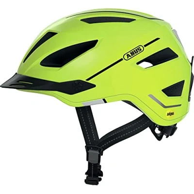 Image of ABUS City Pedelec 2.0 MIPS Helmet Bike with Rear Light, Visor, Rain Guard and Impact Protection for Men Women Bright Yellow, Size M