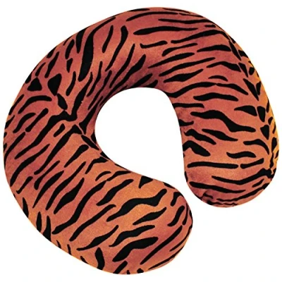 Image of MP Essentials Animal Pattern Super Velour Luxury Memory Foam Comfort Neck Support Cushion (Travelling, Car, Plane, TV, Reading) (Blue) (Brown Tiger)