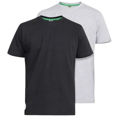 Image of D555 (KS16894 Mens Pack of 2 Crew Neck T Shirt in Black/Grey 6XL