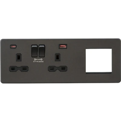 Image of KnightsBridge Screwless 13A 2G DP Socket with USB Fastcharge + Modular Combination Plate, Smoked Bronze