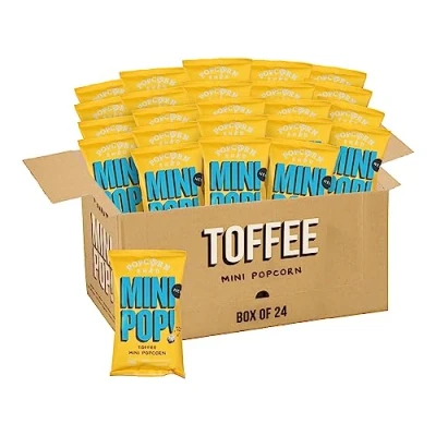 Image of Popcorn Shed Toffee (Pack of 24) Vegan, Gluten Free, Dairy Allergen Low Calorie Healthy Mini Snack, Yellow