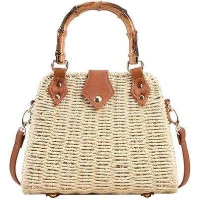 Image of Summer Straw Bag for Women Beach Rattan Top Handle Purse Crossbody Clutch Bags Handwoven Tote Handbag (Beige)