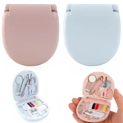 Image of Travel Sewing Kit, 2PCS Portable Kit Box Mini with Scissor Button Pins Black Thread and Needle Sew Supplies Case for Beginner Traveler