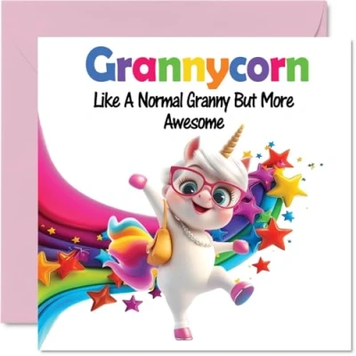 Image of Granny Birthday Card Awesome Grannycorn Happy for Grandma from Grandson Granddaughter, 145mm Unicorn Bday Greeting Cards