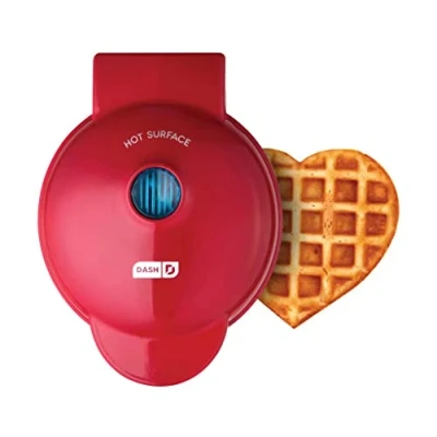 Image of DASH Red Heart shaped Mini Waffle Maker Dual Non Stick Coating Machine for Individual Waffle, Cookie dough, Keto chaffles, Paninis and Hash Browns