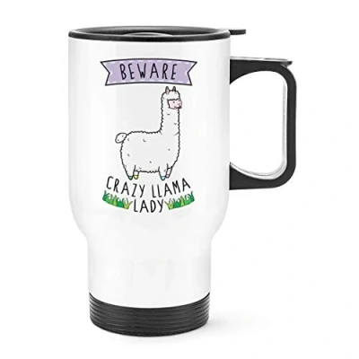 Image of Beware Crazy Llama Lady Travel Mug Cup with Handle
