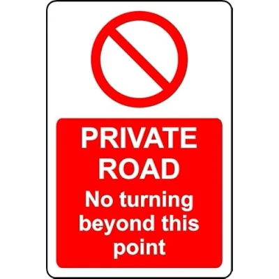 Image of Private Road no Turning Beyond This Point Safety Sign 1mm Plastic (300mm x 200mm)
