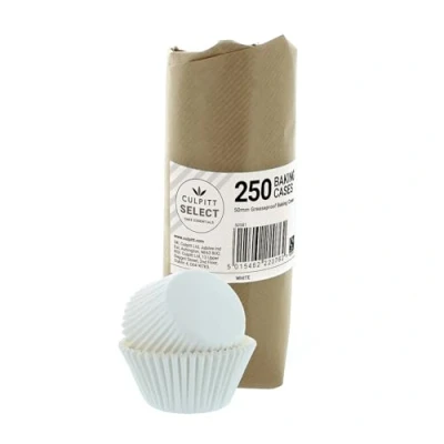 Image of Culpitt Select White Baking Cases, Greaseproof Paper Cups, 50mm Cupcake Cases Extra Large Pack of 250 Packaging May Vary