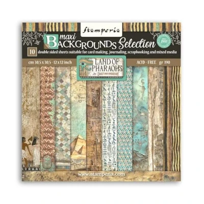 Image of Stamperia Scrapbook Paper Pad for Scrapbooking, Albums, Cards, Bullet Journals, and More, Acid Free, Double Sided, Perfect Crafts Gifting (Land of Pharaohs Maxi Background) (30.5 x 30.5 cm)