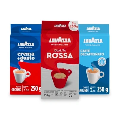 Image of Lavazza Ground Coffee Dark, Medium &amp; Decaf 3 Pack.
