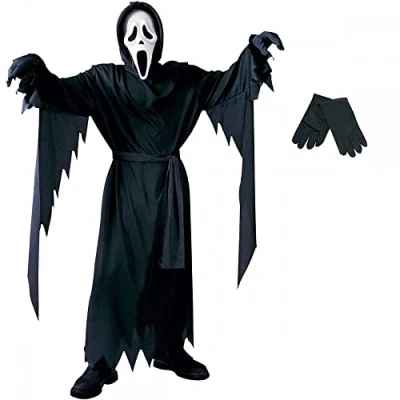 Image of A2ZFD Scream / Ghost Face Child Costume + Black Gloves : Halloween Fancy Dress (2779WC CS2)