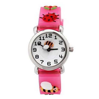 Image of ele ELEOPTION Girl&#039;s Digital Quartz Waterproof 3D Cute Cartoon Round Dial Wrist Watch with Silicone Strap,Little Bees, Pink