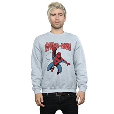 Image of Marvel Men&#039;s Spider Man Leap Sweatshirt Sport Grey Large