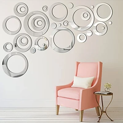 Image of Removable Wall Sticker Decal Acrylic Mirror Setting for Home Living Room Bedroom Decor (Style B, 32 Pieces)