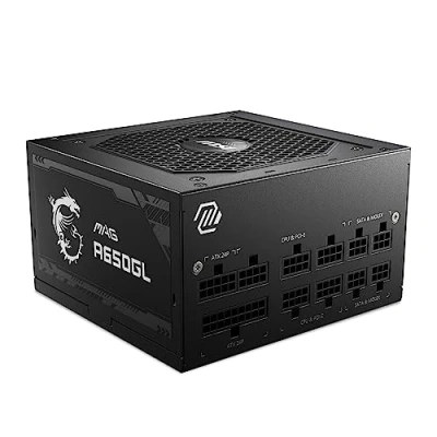 Image of MSI MAG A650GL Power Supply Unit, 650W, 80 Plus Gold, multiple generations GPU Support, Fully Modular,120mm FDB fan, Black Flat Cables, 7 Year Warranty