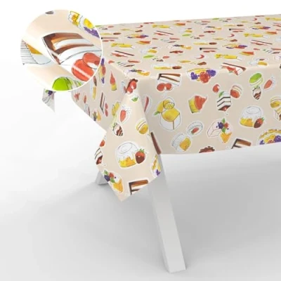 Image of ANRO Oilcloth Tablecloth, Washable, Oilcloth, Garden Outdoor, Indoor, 240 x 140 cm, Cut Edge, Dessert, Beige