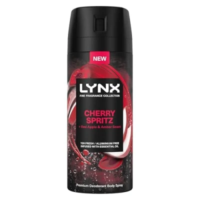 Image of Lynx Fine Fragrance Collection Cherry Spritz Premium Body Spray Men&#039;s Deodorant infused with a cherry, red apple &amp; amber scent for 72 hours of freshness 150 ml