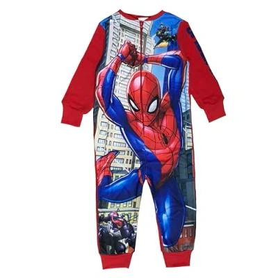 Image of Marvel Spiderman Boys Fleece Onesie, Red, Age 9 10 Years