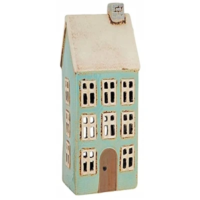 Image of Village Pottery Tall Pale Blue House Tealight Holder