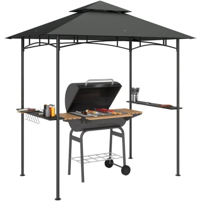 Image of Outsunny 8&#039; x 5&#039; Grill Gazebo Double Tiered Outdoor Bbq Shelter Dark Grey 84C 559V00CG