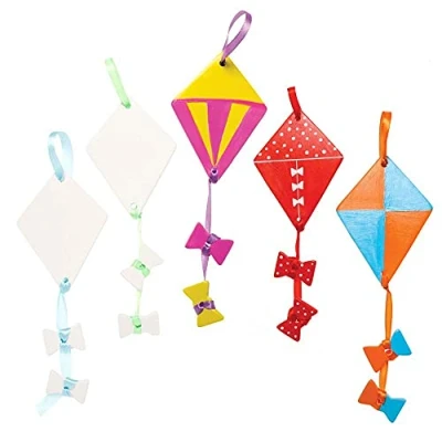 Image of Baker Ross FE408 Kite Ceramic Decorations Pack of 5, Paintable Creative Art and Craft Projects for Kids to Make, Personalise Decorate