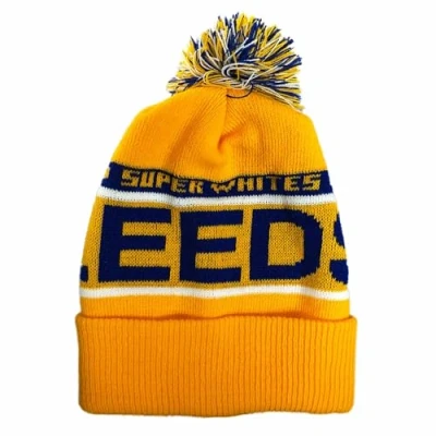 Image of GIFTS 4 ALL Unisex Leeds Utd Football Winter Bronx Hat, Bobble Woolly Ski Fans Match Day Hat