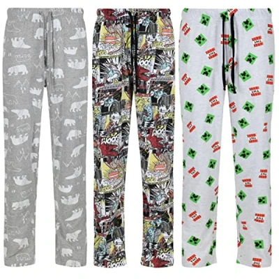 Image of Mens 3 Pack Pyjama Bottoms Character M 2XL Sleep PJ Lounge Pants (M&#039;Craft Combo XL)