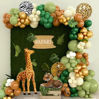 Image of Green Balloon Arch Kit 127pcs Jungle Safari Party Decorations with Sage Balloons Brown Balloon, Wild One Birthday for Theme Baby Shower Decoration