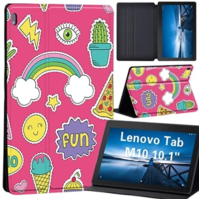 Image of Cartoon Case for Lenovo Tab M10 TB X605F/ X605L/ X505F/ X505L Leather Tri Fold Stand Cover 10.1 Inch Tablet (pink summer fun)
