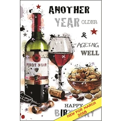 Image of Male Birthday Card (JJ GR212) Red Wine From The Graffix Range Embossed &amp; Foil Finish
