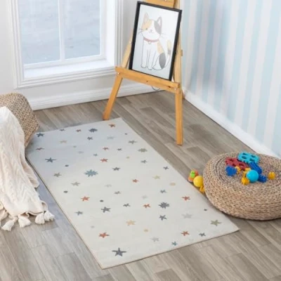 Image of Livabliss Star Washable Kids Rug Childrens for Bedroom 80x150 cm, Machine Girls &amp; Boys Rug, Playroom Nursery Rugs Girl or Boy Room Baby Carpet, Cream