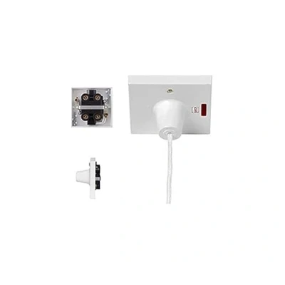 Image of Electric Shower Ceiling Pull Cord Switch 45 Amp Double Pole Isolator with Neon Indicator, White