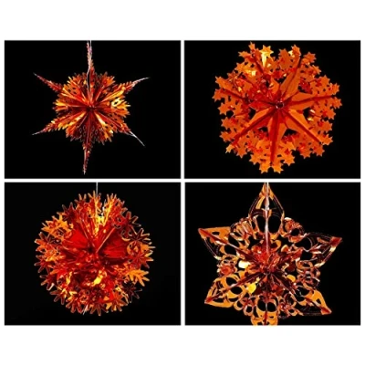 Image of Set of 4 40cm Christmas Foil Ceiling Garland Hanging Xmas Decoration, Long Star, Snowflake, Star Ball &amp; (Copper)