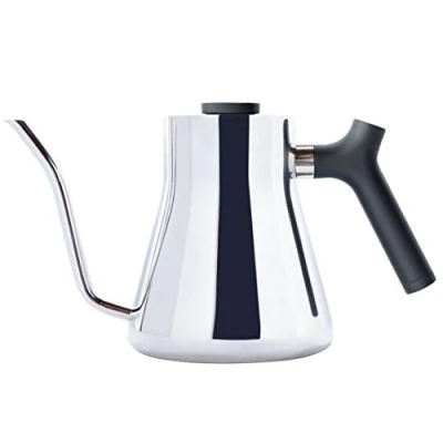 Image of Fellow Stagg Stovetop Pour Over Coffee and Tea Kettle Gooseneck Teapot with Precision Spout, Built in Thermometer, Stainless Steel, 1 Litre