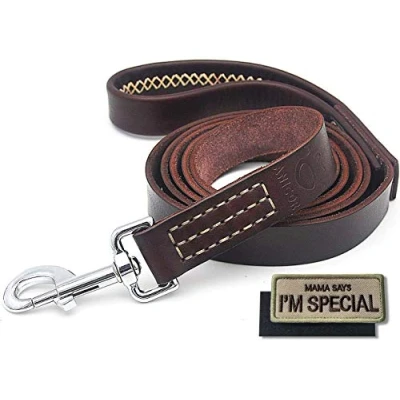 Image of Leather Dog Leash 1.8m/6 ft Wrapped Padded Handle Training Strong Lead for Large Medium Dogs